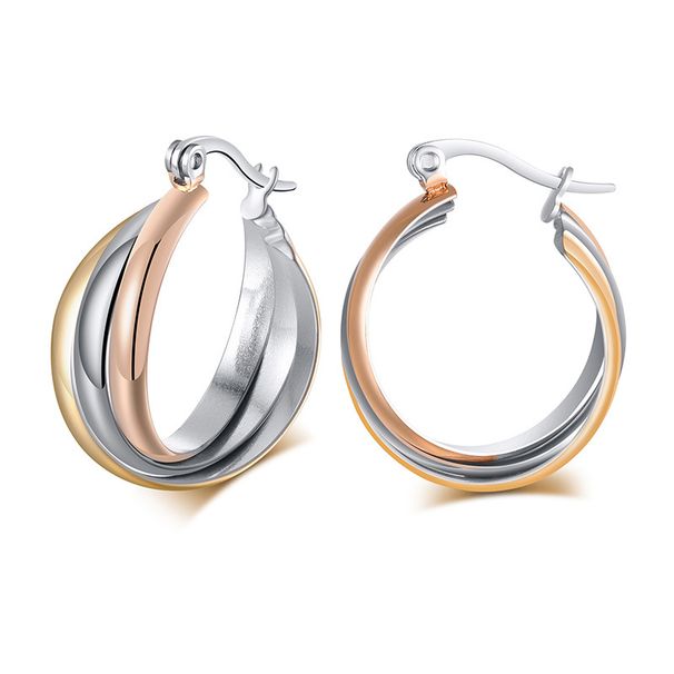Women's Jewelry French Titanium Steel Three Ring Three Color Earrings Temperament Net Red Jewelry_ipsvogv.com