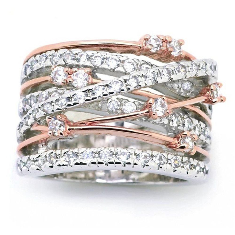 Sanjie's New Sparkling Diamond Micro Inlaid Zircon Creative Women's Cross Color Separation Ring_ipsvogv.com