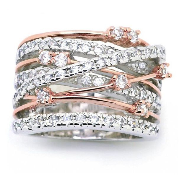 Sanjie's New Sparkling Diamond Micro Inlaid Zircon Creative Women's Cross Color Separation Ring_ipsvogv.com