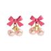 2024 minimalist new bow women's personality inlaid with pearls series pink earrings versatile ear accessories_ipsvogv.com