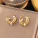INS Wind Irregular Hammer Pattern Set With Zircon Stone Pearl C-shaped Gold Stainless Steel Earrings_ipsvogv.com