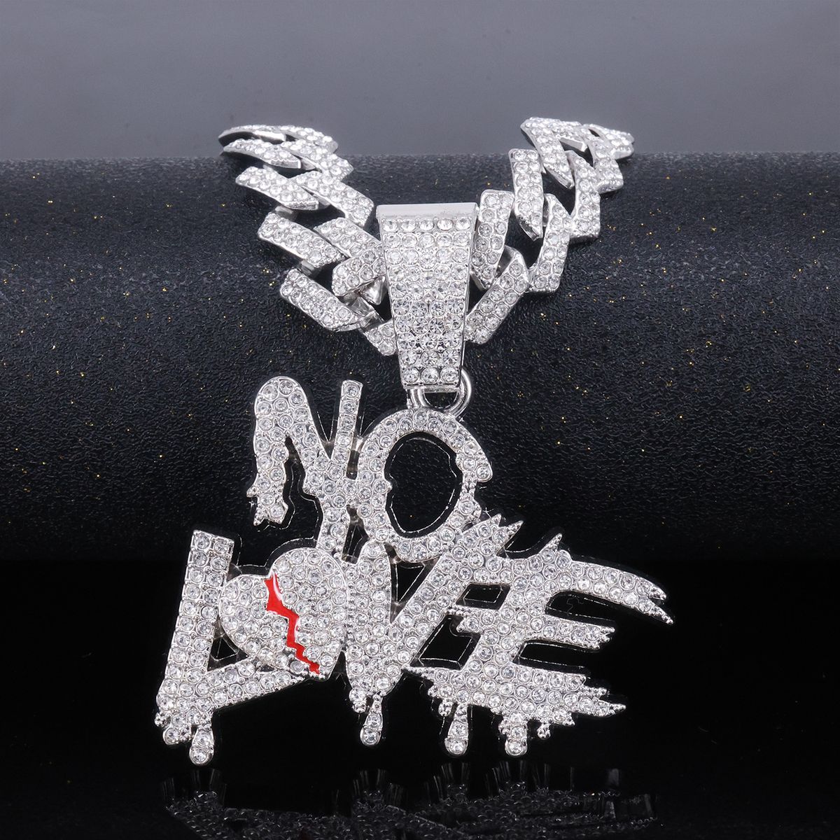 Unisex Hip Hop Full Diamond Letter Love NO LOVE Pendant Street Niche Hiphop Personality Cuban Chain_ipsvogv.com