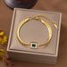 New Fashion Versatile Square Emerald Zircon Titanium Bracelet Women's Stainless Steel Jewelry Set_ipsvogv.com