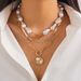 Ins Style Baroque Shaped Pearl Collarbone Metal Disc Pendant Snake Bone Chain Necklace_ipsvogv.com