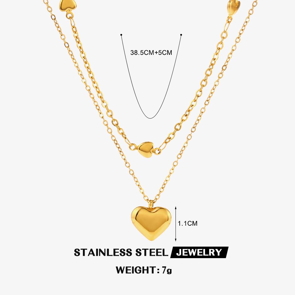 Popular Stainless Steel Double-layer Collarbone Chain With Female Niche Design, Fashionable And Versatile Heart-shaped_ipsvogv.com