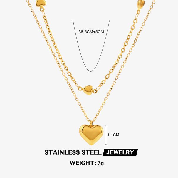 Popular Stainless Steel Double-layer Collarbone Chain With Female Niche Design, Fashionable And Versatile Heart-shaped_ipsvogv.com