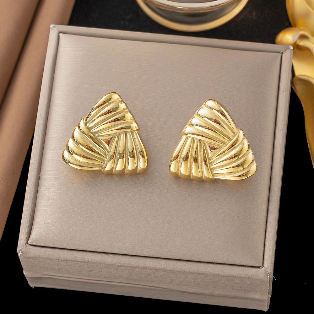 Trendy Fashionable Geometric Woven Striped Simple And Versatile, Triangular Square Lines, Textured Earrings, Earrings_ipsvogv.com