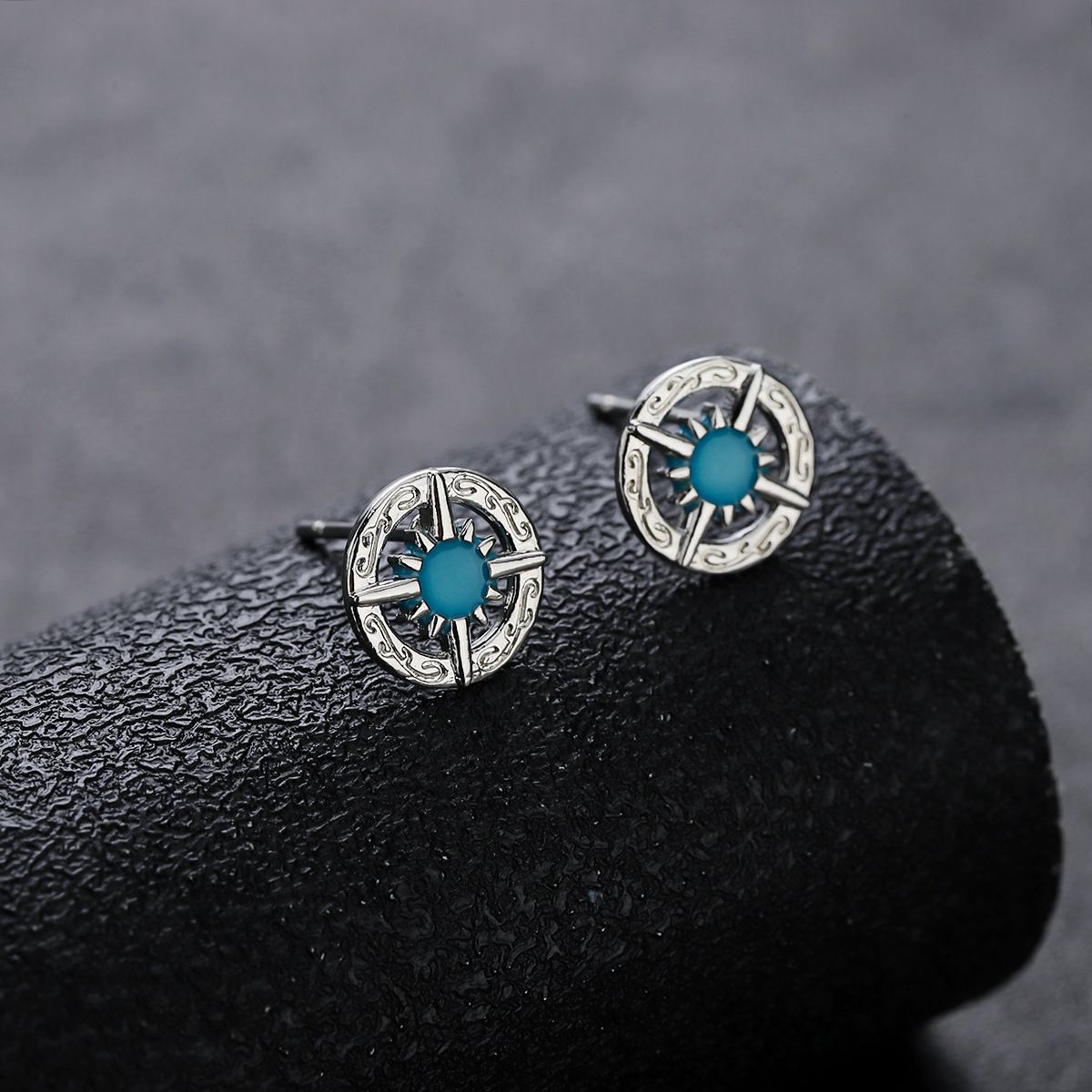 North Star Earstuds Men, Turquoise Cross Screws Twisting Ears, No Gender, Fashion Trend, Sterling Silver Earrings For_ipsvogv.com