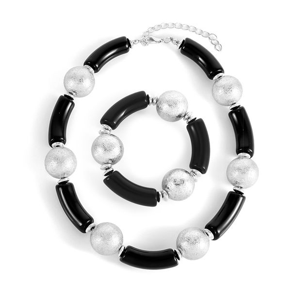 Fashion Acrylic Bamboo Ring Jewelry Personality Exaggerated Large Bead Bracelet Necklace Set_ipsvogv.com