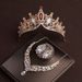 Baroque colored diamond retro atmosphere crown wedding bride headdress dress necklace three piece wedding jewelry_ipsvogv.com