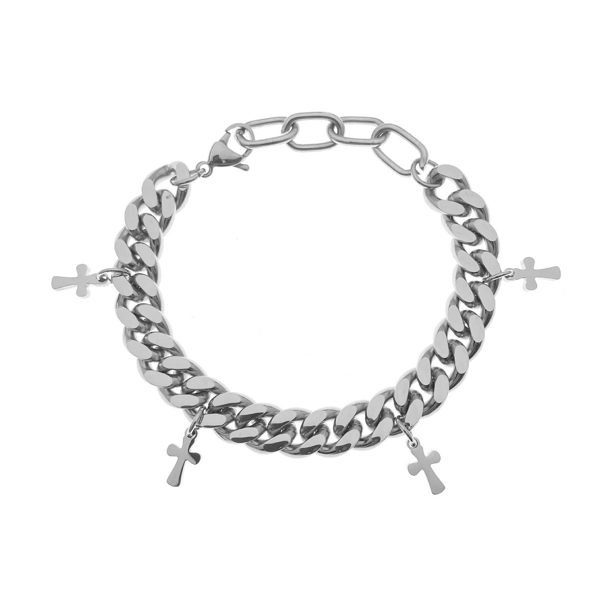 Personality Trend Retro Trend Ins Men And Women Cold Style Hip Hop Couple Jewelry Titanium Steel Cross Cuban Bracelet_ipsvogv.com