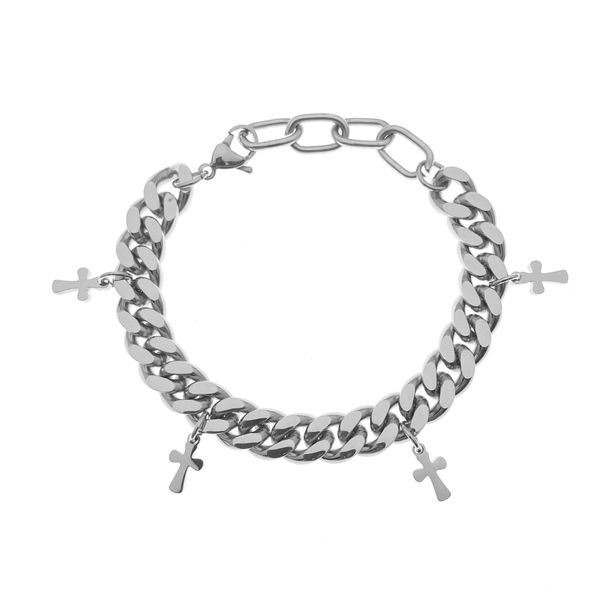 Personality Trend Retro Trend Ins Men And Women Cold Style Hip Hop Couple Jewelry Titanium Steel Cross Cuban Bracelet_ipsvogv.com