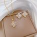 【 Titanium Steel 】 Necklace Earring Light Luxury Full Diamond Four Leaf Flower Zircon Personalized Temperament Banquet_ipsvogv.com