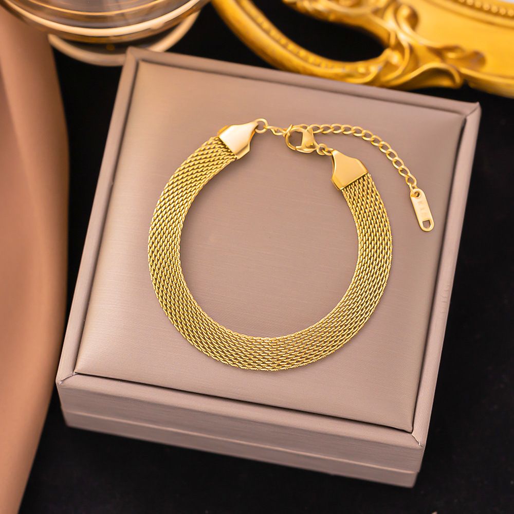 Titanium Steel Non Fading Wide Woven Metal With Women's Mesh Strap Bracelet_ipsvogv.com
