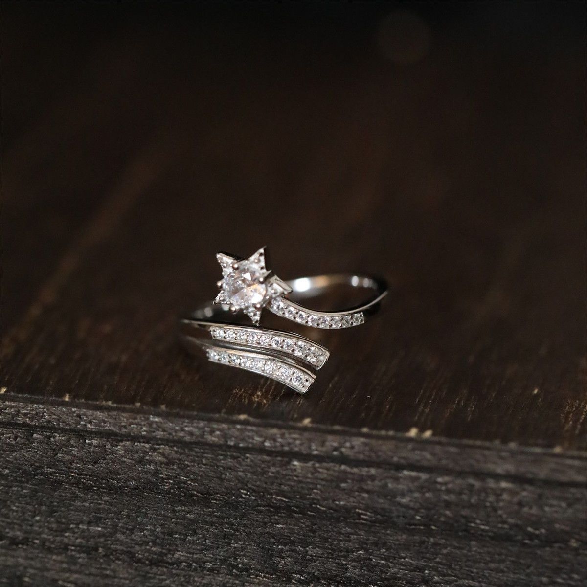 pure Zircon Meteor Star Silver S Niche Design, Fashionable And High-end Live Food Ring, Adjustable For Women Design, Ring,_ipsvogv.com