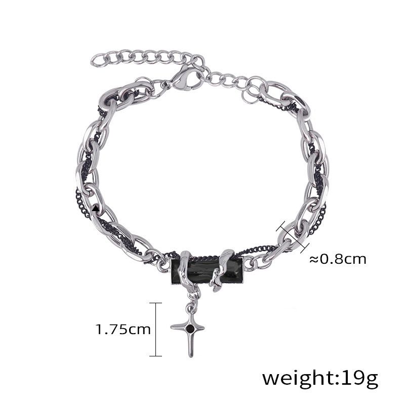 Dark Punk Hip-Hop Style Obsidian Wrapped Cross Men's Bracelet Personality Trendy Brand Sense Star Couple Jewelry_ipsvogv.com