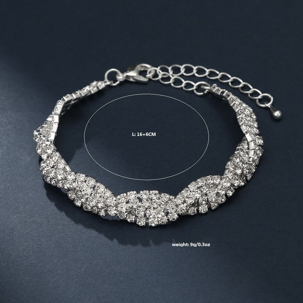 Set Of Wrapped Wedding Dress Jewelry For Women Bride Rhinestone Necklace Earrings Bracelet Ring_ipsvogv.com