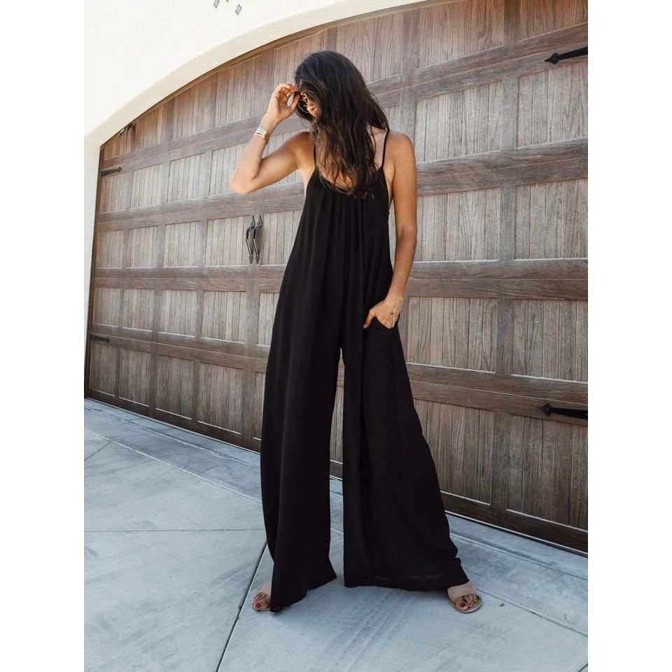Women's Clothing Sexy V-neck halter loose jumpsuit home casual holiday style jumpsuit woman_ipsvogv.com