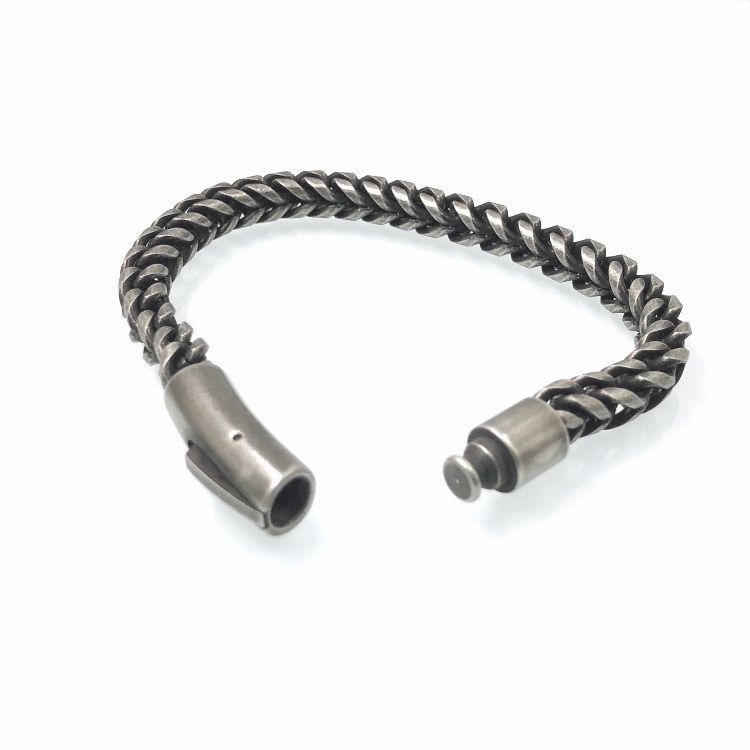 Minimalist Hip-Hop Men's Trend Stainless Round Polished Bracelet Titanium Steel Denim Blackened Reversible Chain_ipsvogv.com