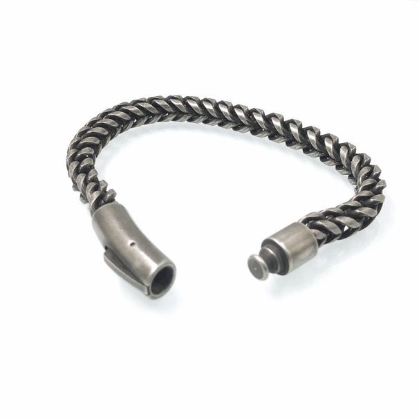 Minimalist Hip-Hop Men's Trend Stainless Round Polished Bracelet Titanium Steel Denim Blackened Reversible Chain_ipsvogv.com
