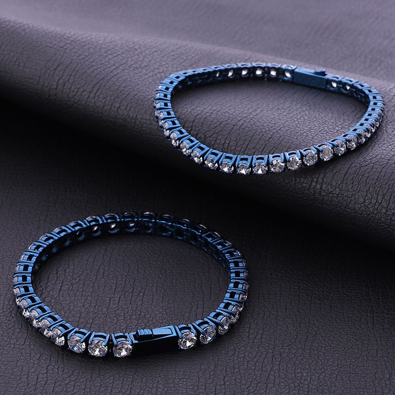 New Titanium Blue Chain Hip-Hop Jewelry Unisex Single Row Stone Stainless Steel Tennis Bracelet_ipsvogv.com