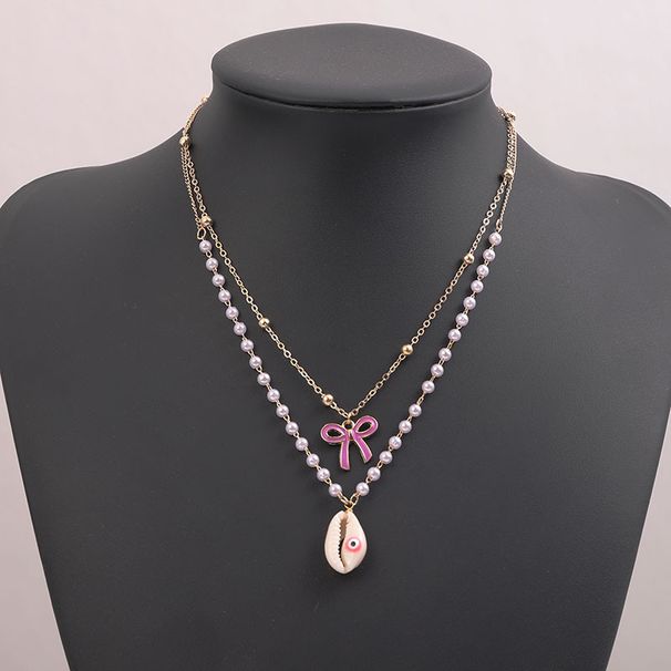 Double Layer Pearl With Bead Chain Bow Shell Other Accessories, Simple And Versatile Necklace_ipsvogv.com