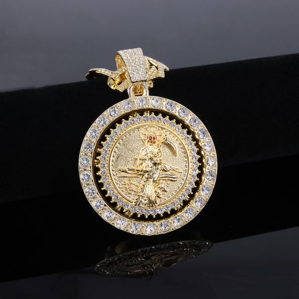 Unisex Diamond Studded Personalized Rotating Death Pendant Alloy Hip Hop Style Jewelry Can Rotate St. Jude Necklace_ipsvogv.com