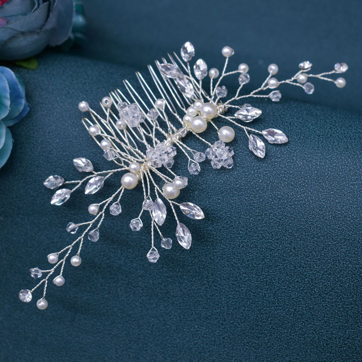 Women's Jewelry Floral Crystal Rhinestone Hair Comb Bridal Wedding Headpiece Pearl Hair Accessories For Special Occasions_ipsvogv.com
