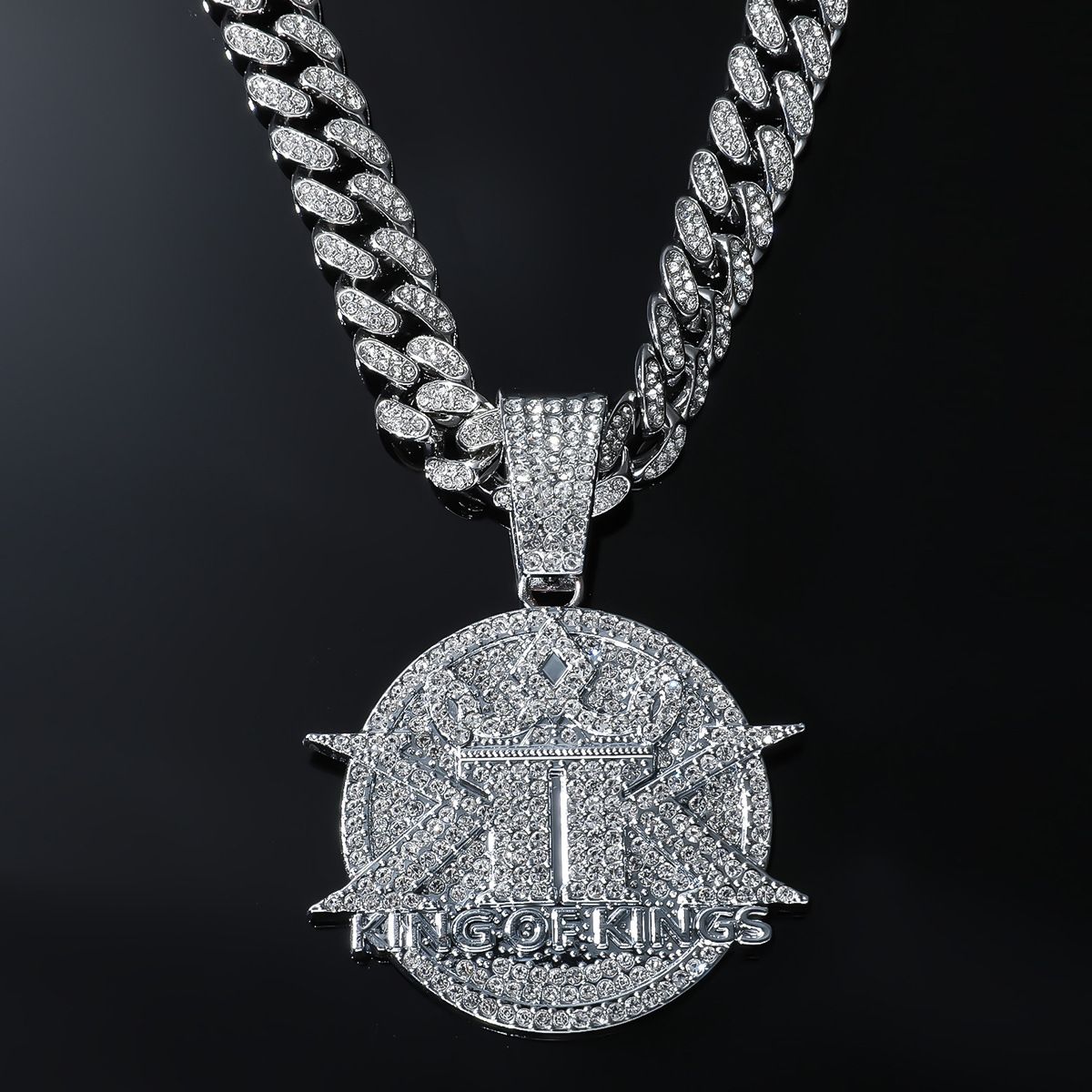 English letters KINGS full diamond pendant hip-hop Cuban chain accessory_ipsvogv.com