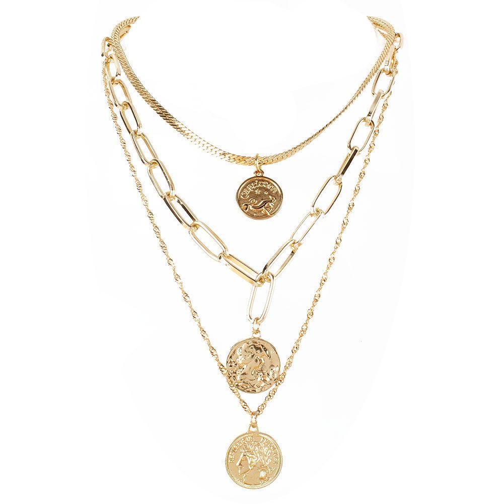 Bohemian Retro Alloy Round Coin Pendant Necklace Creative Personality Necklace_ipsvogv.com