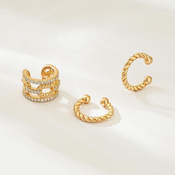 Brass Real Gold Electroplating French Simple Versatile Ear Clip Female Twisted Plain Ring No Ear Piercing Ear Clip Ear Jewelry Ins Style_ipsvogv.com