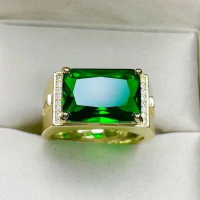 New Men's High-end Atmospheric Tourmaline Shafley Emerald Square Ring Green Does Not Fade_ipsvogv.com