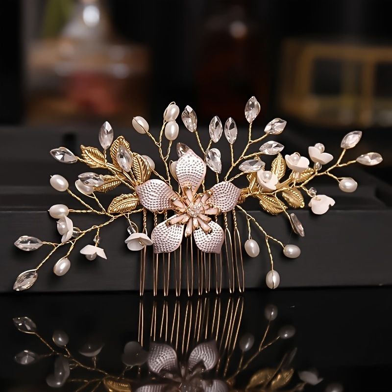 Bridal Hair Comb Headdress Handmade Pearl Hair Accessories Braided Side Styling Pearl Flower Headdress Hair Comb_ipsvogv.com