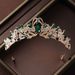 Crown headdress three piece set Baroque green diamond crown necklace earrings high end bridal evening dress jewelry set_ipsvogv.com