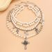 Hip Hop Punk Rose Flower Cross Necklace, Water Droplet Pearl Bead Necklace Set_ipsvogv.com