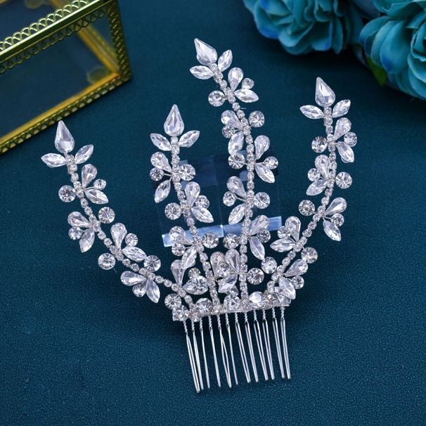 Bridal Headdress Handmade Crystal Rhinestone Hair Comb For Bridal Wedding Party, Elegant Floral Hair Accessories For Women, Silver And Gold_ipsvogv.com