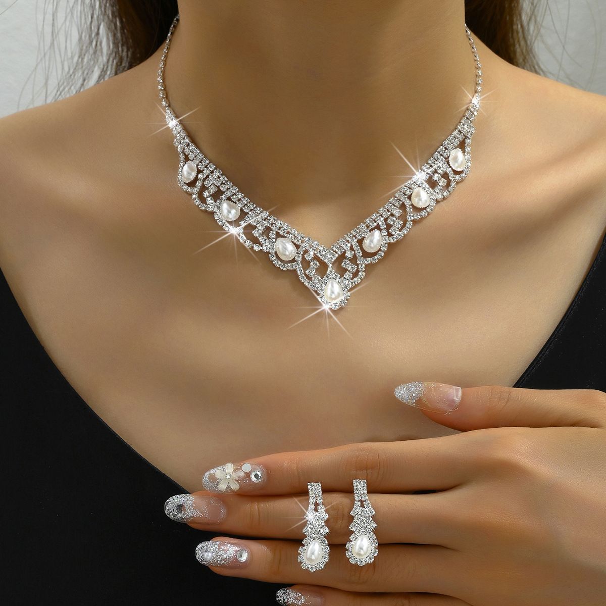 Ladies' Jewelry COPPER GLOW - Zircon Bridal Jewelry Set (Necklace & Earrings, Wedding Banquet Accessories)_ipsvogv.com