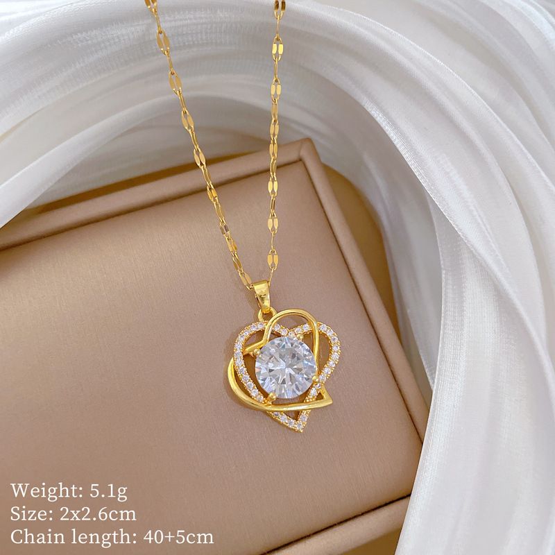 】 Double 【 Layer Love Fashionable Light Luxury Charm Gorgeous Full Diamond Necklace Women's Versatile Clavicle Chain 【 】_ipsvogv.com
