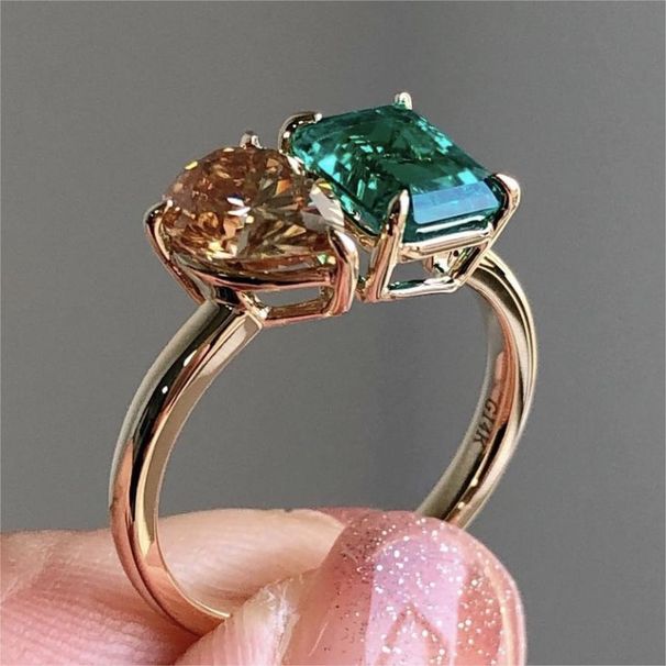 Creative Design Dual Main Stone Women's Simple And Versatile Inlaid Zircon Ring Ins Internet Famous Handmade Jewelry_ipsvogv.com