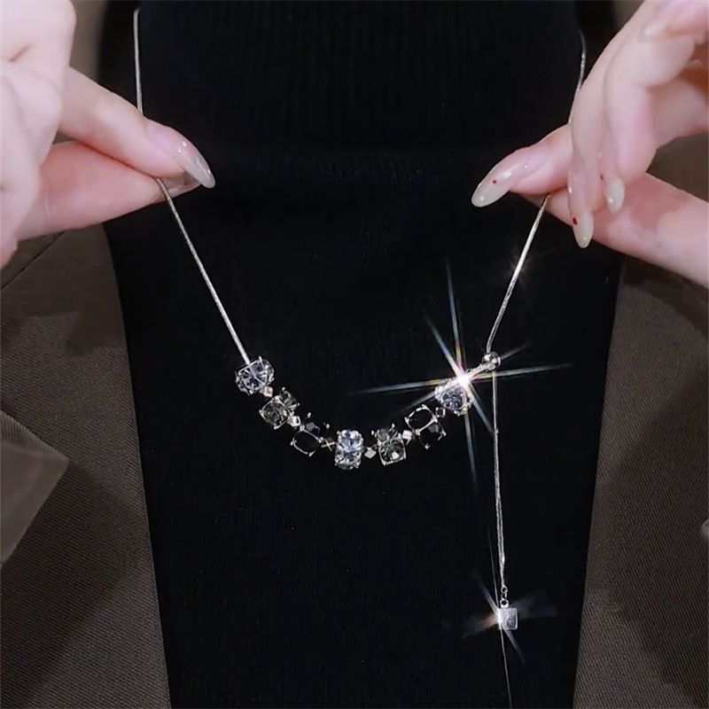 new Autumn 2024 And ! Winter Versatile Zircon Necklace For Women's Fashion, Light Luxury Design, Adjustable Tassel Sweater Fashion, Design,_ipsvogv.com