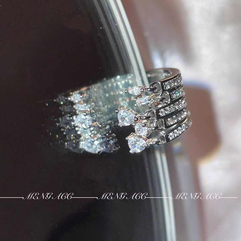 Sparkling Tassel Tear Drop Zircon Ins With Exaggerated Personality, Multiple Lines, Niche Design, High-end Ring, Index_ipsvogv.com
