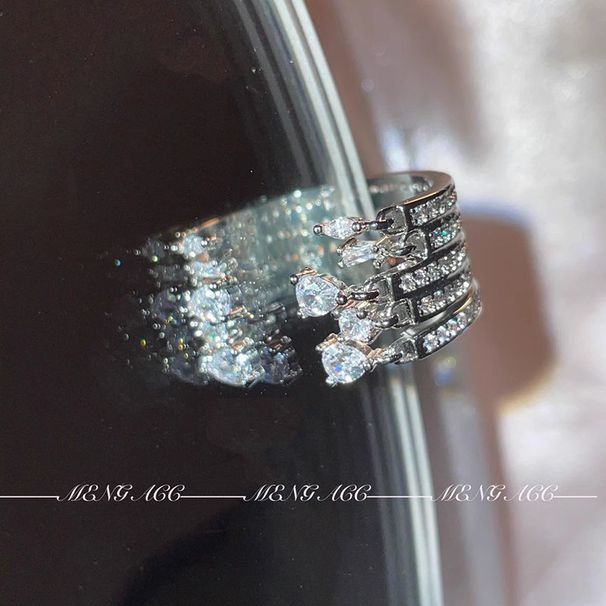 Sparkling Tassel Tear Drop Zircon Ins With Exaggerated Personality, Multiple Lines, Niche Design, High-end Ring, Index_ipsvogv.com