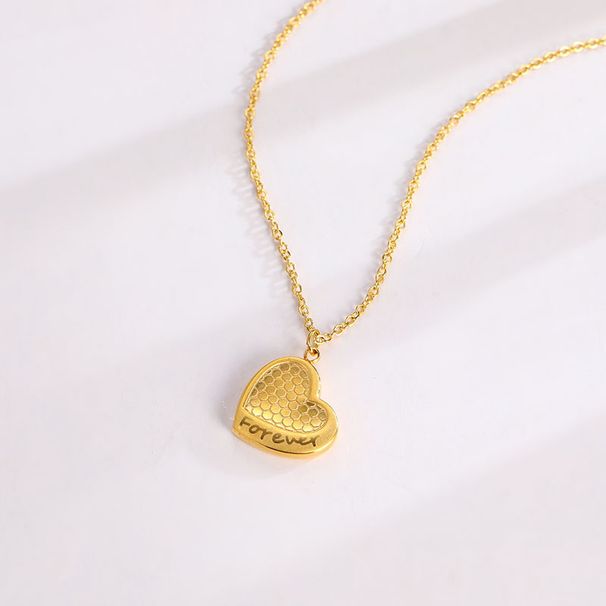 New Honeycomb Concave Titanium Steel Necklace Women's Love With Collar Chain Light Luxury Heart Shaped Accessory Pendant_ipsvogv.com