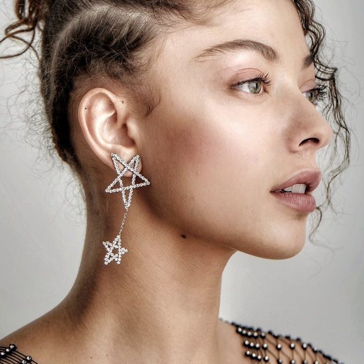 Super Flash party full diamond star earrings simple modified face five-pointed star pendant earrings earring_ipsvogv.com