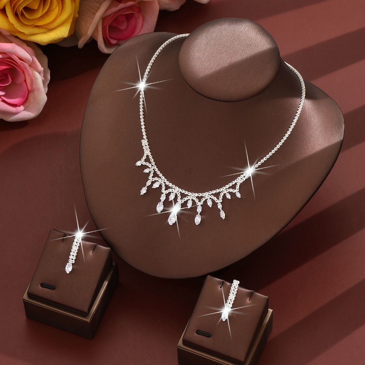 Women’s Jewelry Set Fashion Fashion Temperament Exquisite High End Light Luxury Blue Crystal Rhinestone Necklace Earrings Set Dress Accessories Bride_ipsvogv.com