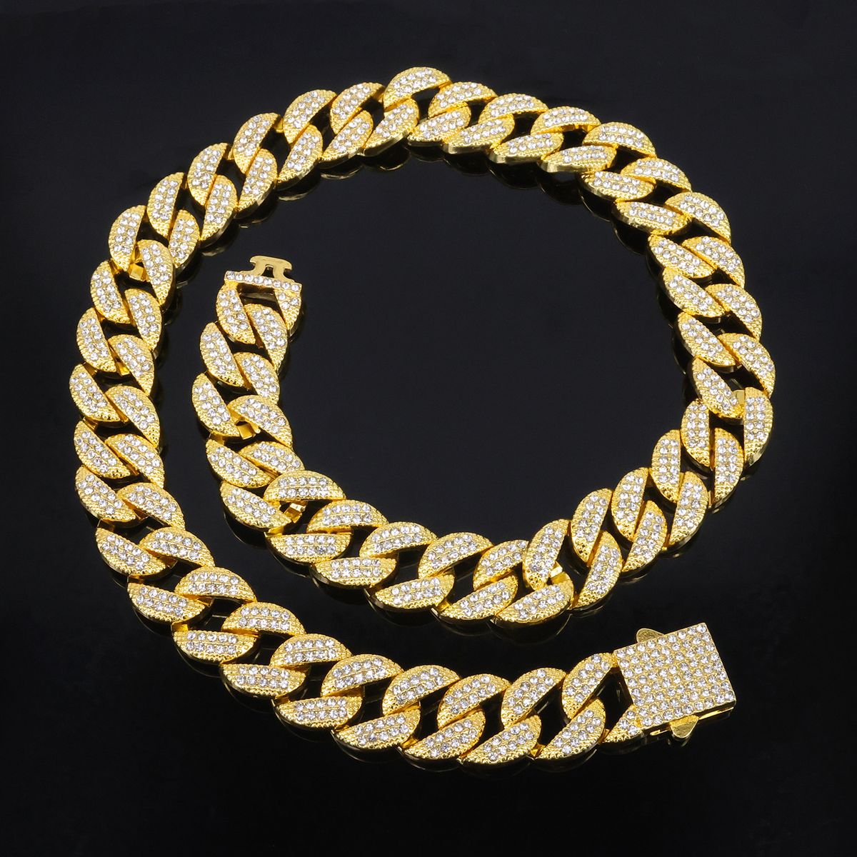 Unisex Alloy Jewelry Full Of Diamonds New 16mm Round Chain Spring Buckle Necklace Hiphop Street Rap Hip Hop Cuban Chain_ipsvogv.com