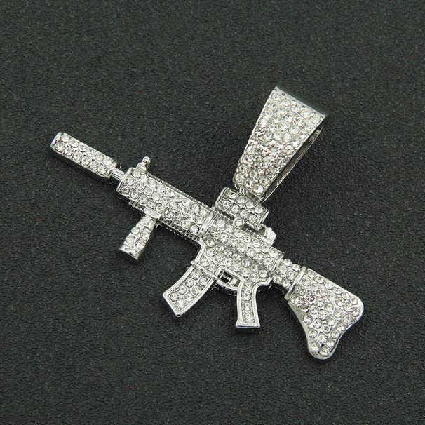 Hot selling new product, three-dimensional diamond gun pendant, Cuban necklace, men's cool and domineering wearing_ipsvogv.com