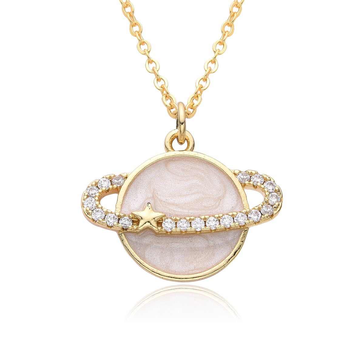 Ins Style Planet Necklace Copper Micro Inlaid Colored Zircon Personalized Planet Pendant Gold Plated Necklace For Women_ipsvogv.com