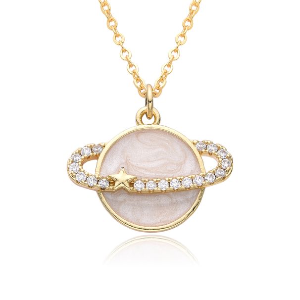 Ins Style Planet Necklace Copper Micro Inlaid Colored Zircon Personalized Planet Pendant Gold Plated Necklace For Women_ipsvogv.com