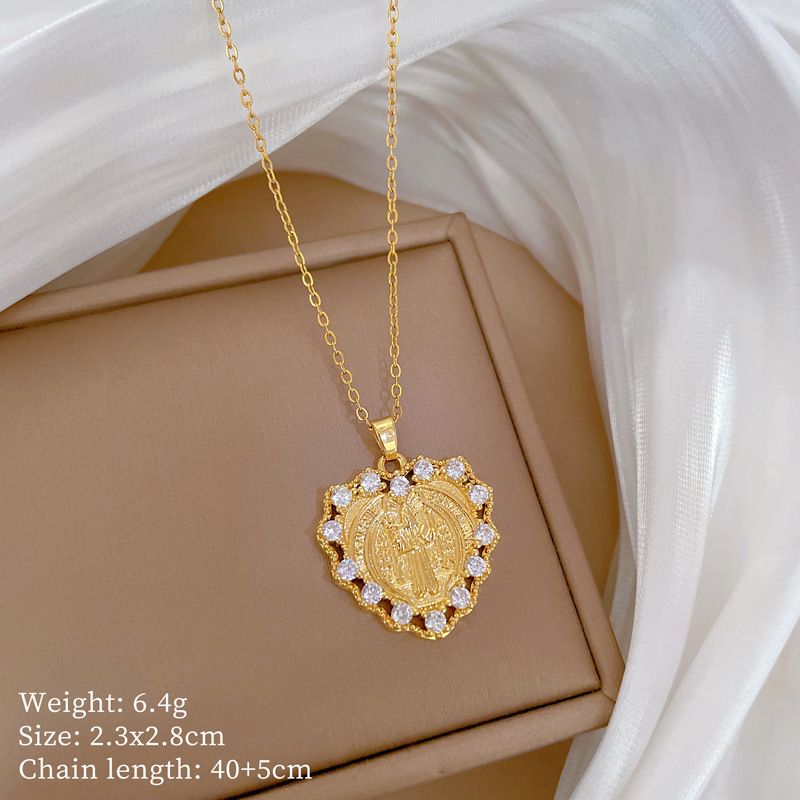 Steel 【 Titanium 】 Heart-Shaped Portrait Diamonds, Light Luxury Temperament, Gorgeous Full Of Diamonds Necklace, Women's 【 】 , Temperament, Necklace,_ipsvogv.com